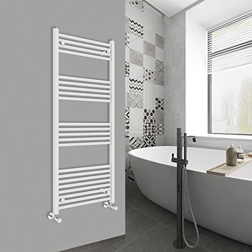 Warmehaus Straight Bathroom Heated Towel Rail Radiator White 1400x600mm | Heated Towel Rails for Bathrooms Kitchen, Modern Ladder Style Towel Warmer, Wall Mounted, Premium Mild Steel, Central Heating