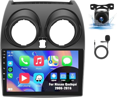CAMECHO 1+32G Android 13 Apple Carplay Car Stereo for Nissan Qashqai (2006-2016) 9 Inch Touch Screen Double Din Car Stereo with Backup Camera Sat Nav Support Android Auto/HiFi/WiFi/GPS/SWC