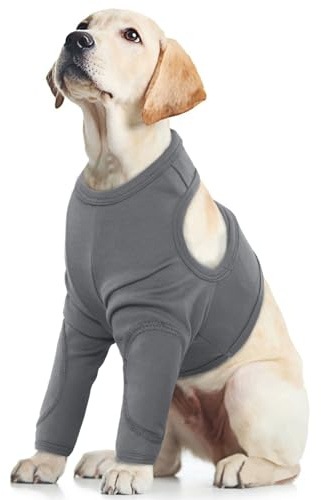 Vorderbein Ärmel für Hunde, Leckschutz Hund Vorderbein Front Leg Recovery Sleeve Hund Vorderbeinschoner Ellenbogenbandage Protector für Hot Spots Wunden Bandagen(Grau, L)