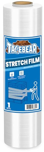 TAPEBEAR Shrink Wrap Clear Pallet Wrap 380mm x 230m, Stretch Wrapping Film Industrial Strength Plastic Wrap Water & Moisture Proof for Moving House, Furniture, Luggage, Parcel, Carpet Protection