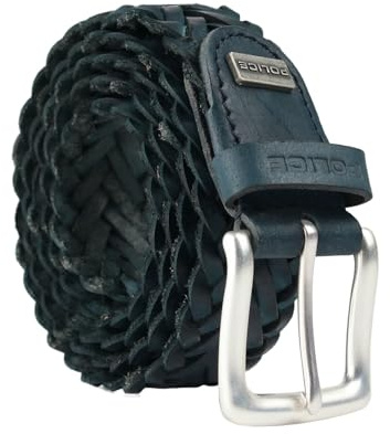 Police Cintura Uomo In Vera Pelle, Intrecciata, Alta 3,5 cm, Accorciabile, Nickel Free 125 (Taglia 52-56)
