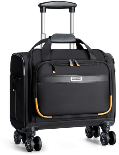 Ponhog Bussiness Trolley Aktenkoffer mit 4 Rollen Klein Laptop Laptoptasche Handgepäck Flugzeug Pilotenkoffer wasserabweisend für Geschäft/Arbeit/Pendeln/Reisen/Uni, Schwarz