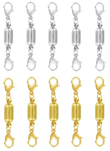 Magnet Karabinerverschluss, 10 Stück Magnetische Schmuck Verschlüsse Schmuck Magnetverschluss für Halsketten, Kettenverlängerungen, Schmuckzubehör (Silber und Gold)