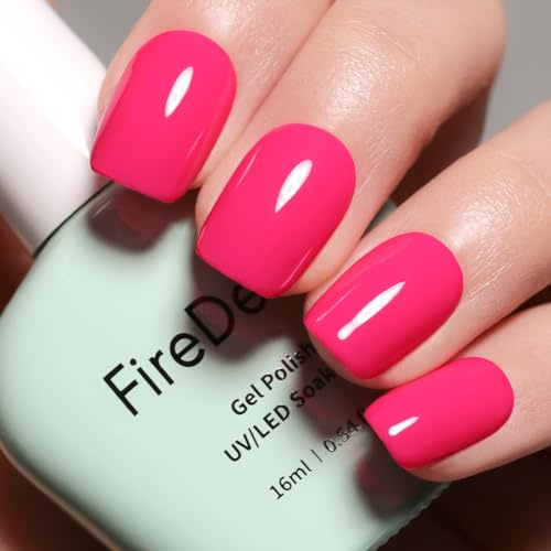Firedeep Gel Nagellack, 16ml Hot Pink Farbe Soak Off UV LED Nagelgel Lack Frühling Sommer Nagelkunst Starter Maniküre Salon DIY zu Hause 1Pcs