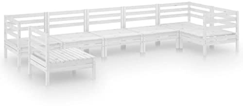 WEMYUFURN 7-TLG. Garten-Lounge-Set Massivholz Kiefer Weiß, Outdoor-Sitzgruppe, Terrassen-Lounge-Set, Garten-Couchgarnitur - Wetterbeständig, Komfortabel - für Terrasse, Garten und Balkon