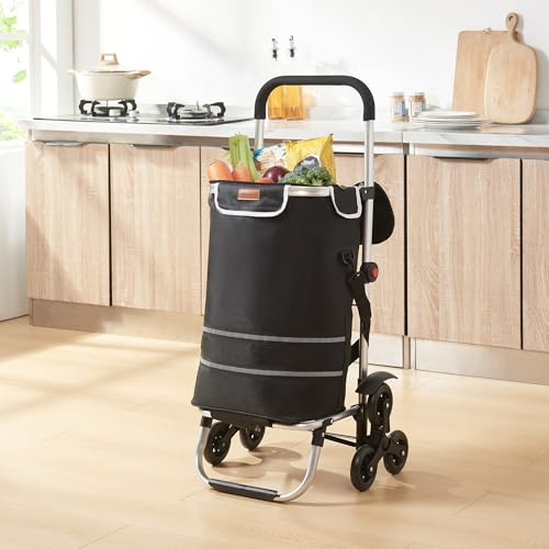 [en.casa] Shoppingvagn Neef Trappklättrare Vikbar Med Kylfack 41 Liter Upp Till 20 Kg Avtagbar Väska Svart