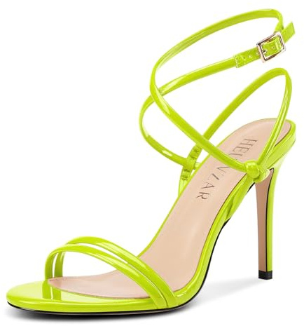 HEUIVZAR Mujer Con tirantes Cordones Aguja Alto High Heel Sandalias Abierta Punta Correa Tobillo Slingback Fiesta Dress Zapatos Verano 10 CM Heels Verde Amarillo 40 EU