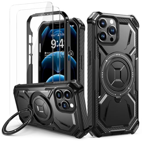 Lanhiem Coque pour iPhone 12 Pro Max avec 2 Verre Trempé, Antichoc Étui de Militaire Protection, Anneau Support Renforcée Armure Etui pour iPhone 12 Pro Max Housse, Noir