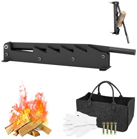 LARS360 Spaccalegna manuale per legno a mano, spaccalegna da parete, in acciaio al carbonio, con guanti antiscivolo e borsa per legna da ardere, per esterni e interni