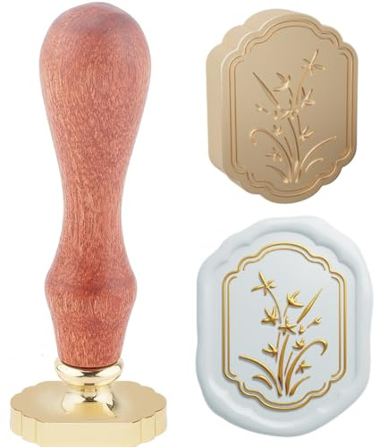 Hobbspring Vintage Blume Wachs Siegel Stempel 3D Orchidee Abdichtung Wachs Stempel 23.5x23.2mm Orientalismus Rahmen Ansicht abnehmbaren Messing Stempelkopf für Einladungen Dekor Zurück zur Schule