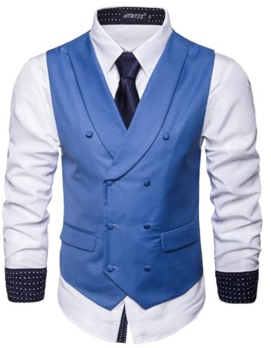 PANVER Basic Weste Herren Bankett Party Mode Weste Herren Leichte Trend Komfortable Anzug Weste Herren Regular Fit Business Casual Blazer Weste Herren H-Blue 4XL