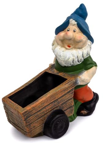 Solis Decor Gartenzwerg mit Schubkarre 25 cm, Deko Garten Figur Zwerg