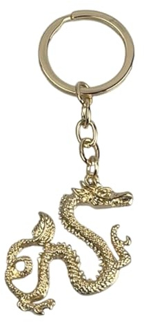 Llavero Dragón Chino Dorado - Llaveros Dragón Chino de la Suerte en Color Oro - Accesorio de llaves para amantes de Cultura China, Viajes, Animales, Amuleto Suerte… - Llavero unisex hombre y mujer