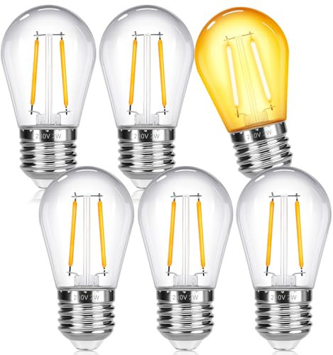 SCNNC E27 S14 2W LED Glühbirnen 220V Warmweiß 2700K, Kunststoff Lichterkette Außen Ersatzbirne, Nicht Dimmbar, LED Ersatzlampen E27 S14 Vintage Edison für Lichterkette Garten Party, 6 Stück