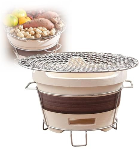 DFANCE Estufa de Barro pequeña para Acampar,portátil Parrilla de carbón Redonda ventilada,Estufa de carbón con Rejilla de Hierro y Rejilla,para Fiestas en casa,Camping y Barbacoa