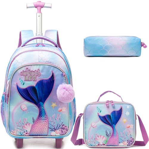 HTgroce Cartable a Roulette Fille, Sac Dos roulettes pour Filles cm1, Sac a Roulette Fille pour Primaire Scolaire