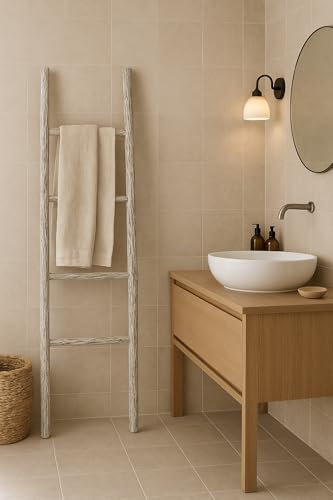 Biscottini Scaletta porta asciugamani bagno 168x36x3 - Scala Decorativa in Legno - Scaletta legno appendi asciugamani - Scala portasciugamani - Scaletta portasciugamani da parete Metallo, Bambu