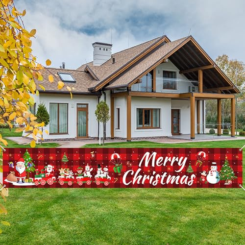 WDEC Striscione natalizio con scritta Merry Christmas, 300 x 50 cm, decorazioni per recinzioni esterne, striscione natalizio da appendere per giardino, casa, balcone, porta, feste(03)