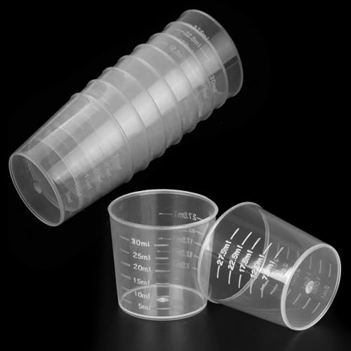 10 PCS 30ml Plastic Liquid Measuring Cups, Graduated Reusable Small Plastic Medicine Cups, 1 OZ (30ml) Clear Kitchen Small Measuring Cup Transparent Labs Measure Tool