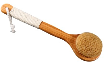 Spazzola da Bagno Manico lungo Setole per Massaggio | Bambù Moso e Corda, Rimuove lo Sporco, Accessorio per Doccia e Cura Quotidiana