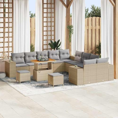 Frdhee Meubles de balcon - Ensemble canapé de jardin avec coussins - 13 pièces - Beige et gris clair - Groupe de bancs d'angle pour balcon, terrasse, cour arrière