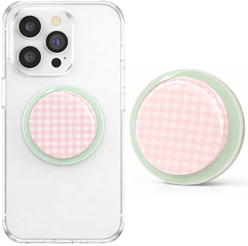 LEPGUYO Magnetiskt Kindle stativ, rosa rutmönster och fällbart handtag, kompatibel med smartphone, Kindle & surfplatta, premium mobiltelefontillbehör