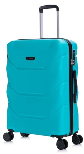 Rocklands® Medium Suitcase Hard Shell Thick ABS with TSA Combination Lock, 4 Dual Spinner Wheels, Lightweight Luggage Durable Travel Trolley Case (Turquoise, Medium 24 Inch)