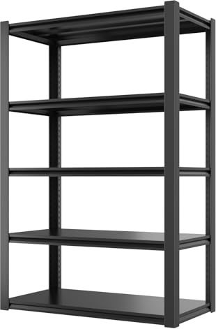 Himimi Scaffale per Carichi Pesanti in Metallo 90x40x182 cm, Portata 1000kg, Scaffalatura a 5 Ripiani in Acciaio Regolabili, Scaffale ad Incastro per Garage Cantina Magazzino Officina Cucina, Nero