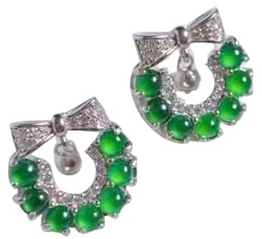 S925 Silver med Natural Jade Ice Green Ear Studs Örhängen för Kvinnor Yoga Äkta