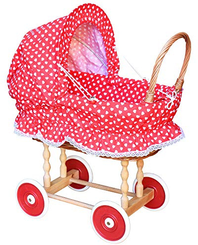 Puppenwagen aus Weide Holz Weidenwagen Kinderwagen Weidenpuppenwagen Herzchen HR