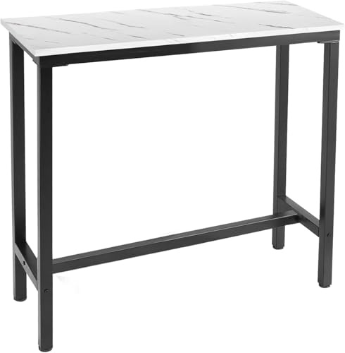 Mr IRONSTONE 39.4 Bar Table White Marble Industrial Pub Dining Height Table Bistro Table (Indoor USE ONLY)