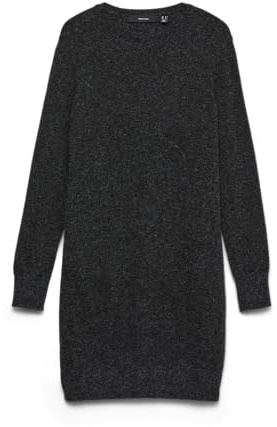 VERO MODA NOS Vmdoffy Ls O-Neck Dress Noos, Robe Femme, Noir (Black Detail: Melange), 42 (Taille Fabricant: Large)