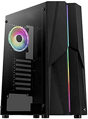 Aerocool Mecha ARGB Mid Tower PC Gaming Case with Tempered Glass Window, 12 cm ARGB Fan, 2 x USB 3.0, Supports ATX/Micro-ATX/Mini-ATX, Black
