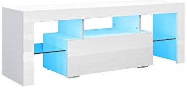 SONNI Armadio per tv, Mobile da TV, Porta la TV con Telecomando e Illuminazione LED a Orientabile il Colore, 130x35x45cm - Bianco