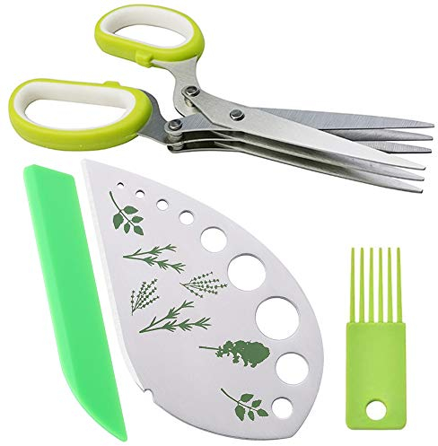 SZWL Forbici per Erbe Aromatiche - Forbici Cucina, 3 lame, Forbici da Cucina Professionale in Acciaio Inox Multiuso, Verdure, Ottime Come Schiaccianoci, Pelapatate, Taglierina