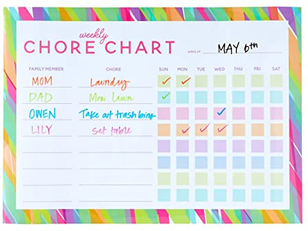 Bright Creations Magnetic Chore Chart for Kids - Fridge Calendar & Reward Chart - Magnetic Whiteboard with Chore Labels & Weekly Dry Erase Board - 17.8 x 13 in, Multicolor, 6 Markers