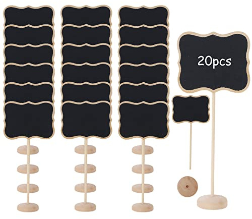 KINDPMA 20 Stück Mini Tafel Set Holz Kreidetafeln mit Staffelei Stand Klein Tischtafel Memotafel Holztafel Nachricht Board Tischkarten Preisschilder für Hochzeit Partys Geburtstag Taufe