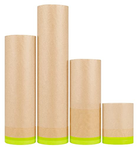 MyLifeUNIT Masking Paper, Automotive Paint Paper Roll with Tape, Assorted Sizes Tape and Drape Waterproof for Painting Protection Covering (Each Roll 50 Feet, 4 Rolls)