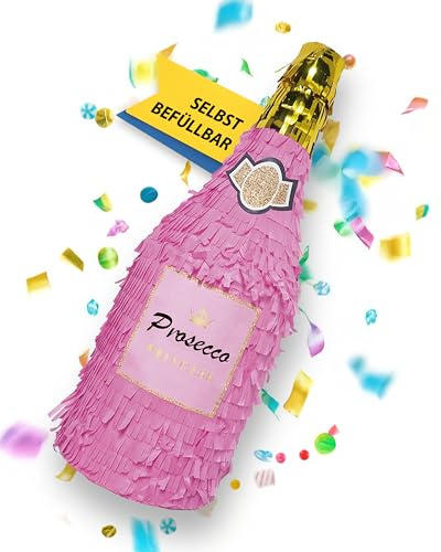 Party Factory – Pinata Proseccoflasche für Jungen & Mädchen zum Befüllen & aufhängen – Schlag-Piñata als Party Deko in 16x16x45 cm für Geburtstag & Mottopartys – Partyspiel Motiv-Pinjata für Kinder