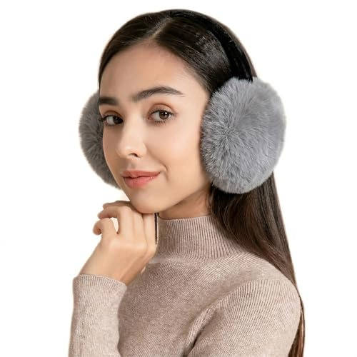 ZLYC Klassischer Damen Kinder Mädchen Verstellbarer Winter Ohrenschützer Ohrenwärmer mit Molton-Haarreifen(Pelziges Grau)
