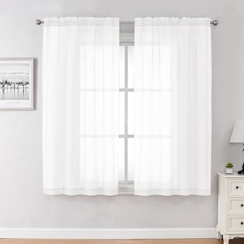 Chyhomenyc Tende trasparenti bianche lunghe 114 cm, 2 pannelli, tende corte in voile per sala da pranzo, piccole finestre, bagno, soggiorno, camera da letto, tasca per asta, 106 x 114 cm