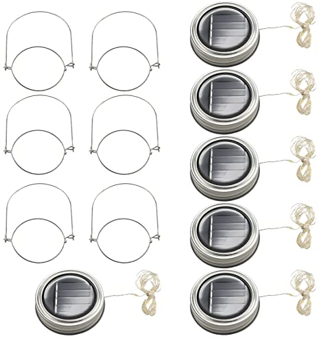 Hnmodter Solar Jar Lid Lights, Pack of 6, 20 Star Star Lids Lights, 6 Hangers Included (Bocals Not Included), Garden Decoration