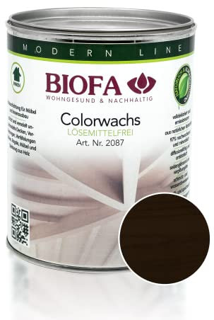 BIOFA Colorwachs lösemittelfrei farbig natürliche Holz-Wachs-Lasur mit Carnaubawachs für Holzdecken, Möbel, Spielzeug Ebenholz 1L