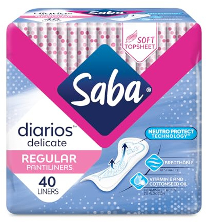 SABA Diarios Regular Delicate Pantiliners, Unscented, Breathable & Comfortable for Everyday Freshness, 10-Pack of 40 Pads (400 Count)