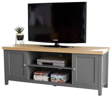 Home Source TV Stand Media Cabinet, Television Entertainment Unit, Oak Effect, Dark Grey, 130cm