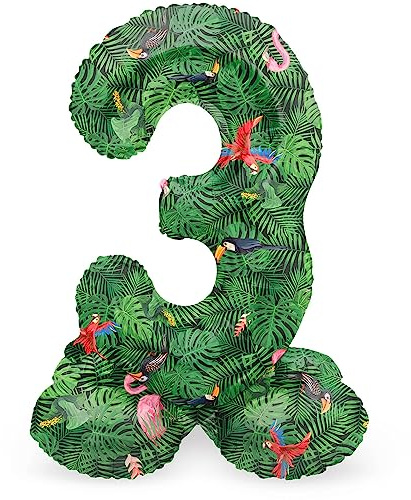 Folat 64733 Luftballon Geburtstag Stehender Ziffer Zahl 3 Jungle Vibe Grün 41 cm - Decoration Geburtstagdeko, Ballon Zahl, Kein Helium erforderlich