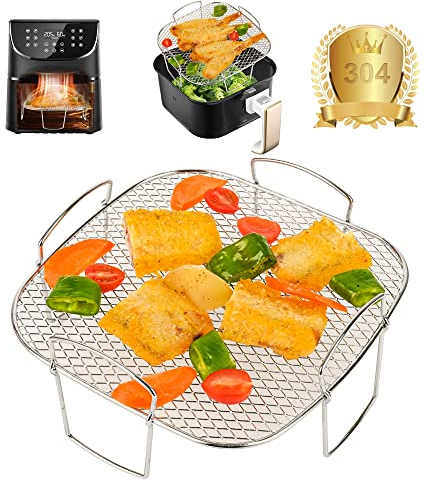 Air Fryer Rack for COSORI Air Fryer 5.5L/Air Fryer TurboBlaze,6L, 8 inch Square Air Fryer Accessories 304 Stainless Steel Air Fryer Basket Grill Rack Dehydrator Rack for Cosori 6.4LAir Fryer