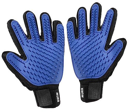 murr Silicone Pet Grooming Glove, Cat & Dog Grooming Glove for Deshedding, Bathing, & Hair Removal – Rubber Brush for Pet Hair – Cat, Dog, Rabbit & Horse Grooming - Blue