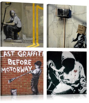 murando Akustikbilder Set Banksy 4 Teilig je Akustikschaum Hochleistungsschallabsorber Schallschutz Leinwand Wandbild Raumakustik Schalldämmung 020115-8