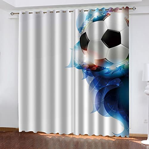 Schattierung Vorhänge 2Er Set 3D Sport Fußball Druck Isolierung Schalldichte Kinder Gardinen Blickdicht Mit Ösen Vorhang Fenster Für Wohnzimmer Schlafzimmer Balkon 182(B) X214(H) cm